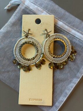 Express Gold and White Beaded Hoop Earrings with Starfish Stud